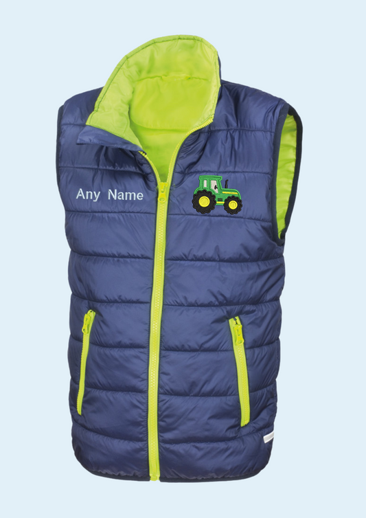 Childs Padded Body Warmer - Tractor Detail